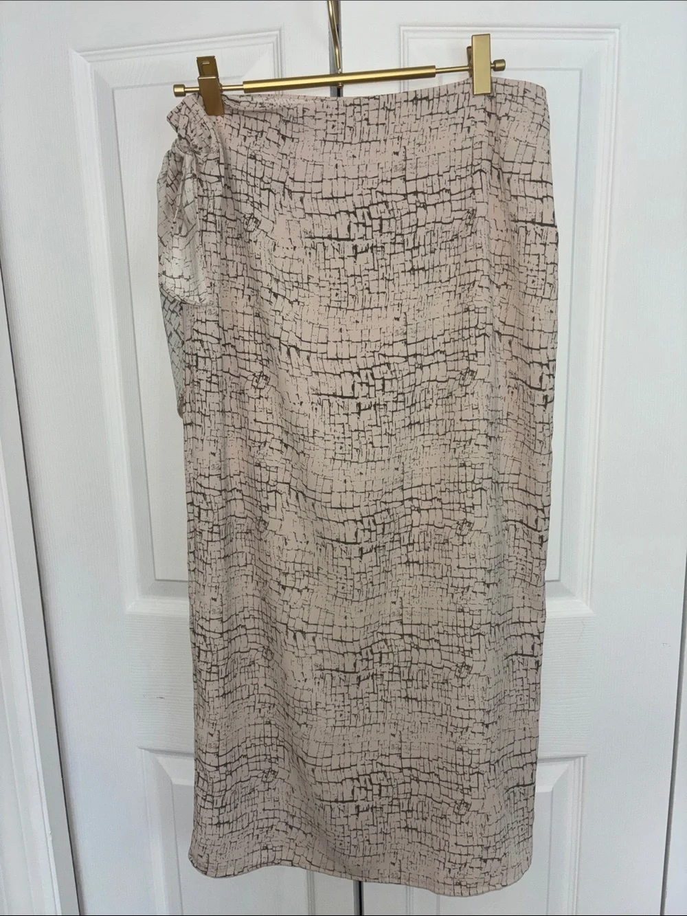 Tyche Beige and Black Patterned Midi Skirt